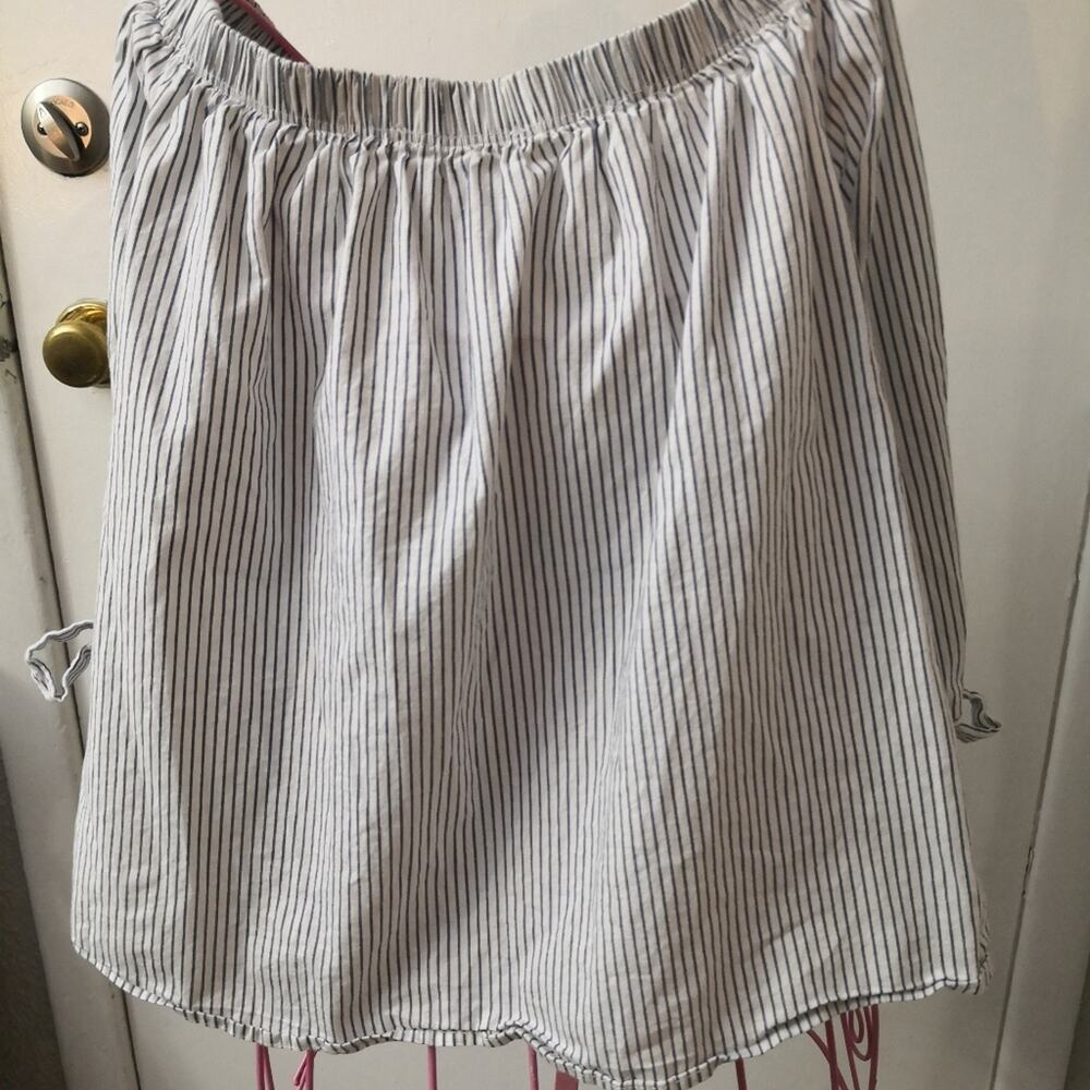LaBanga Boat Neck Striped Blue/White Top L Tie Sleeves Nautical Preppy Casual - Picture 6 of 11